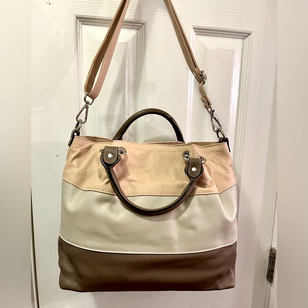 Nwt-Italian Leather/ Il Duca“Salamander” Luxury Shoulder Bag-Multicolor Taupe